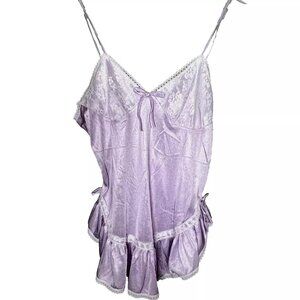 Vtg Avian Babydoll Top Camisole Lavender Bow Lace 60s Y2K Coquette Dainty Medium